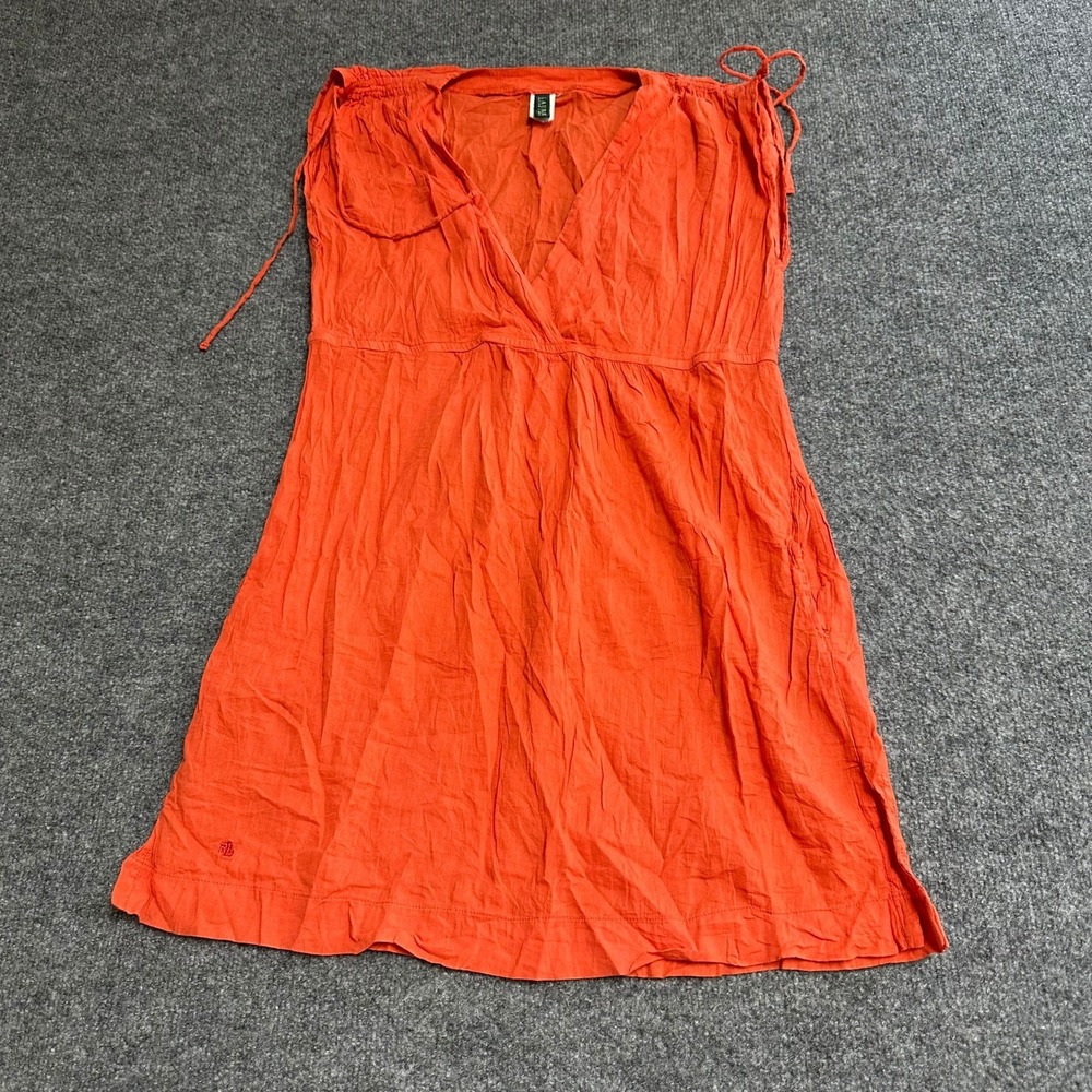 Lauren Ralph Lauren Dress Womens Size M Orange Cotton V-Neck Tie Shoulder Mini